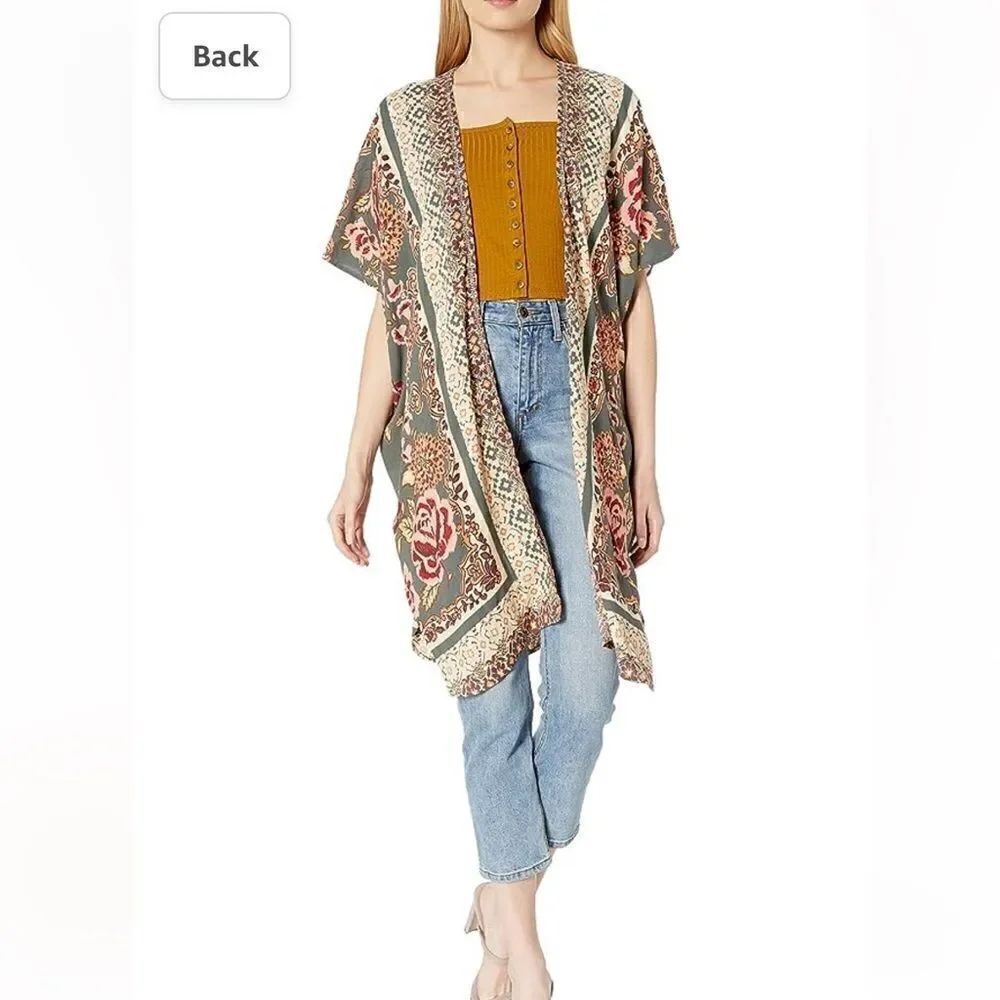 Angie Floral Shawl Boho Chic Style Paisley Kimono Size Médium